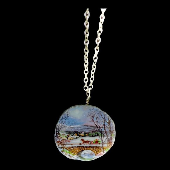 1989 Avon Dashing Through The Snow Broken China Necklace W Multifaceted Crystals - Picture 6 of 17